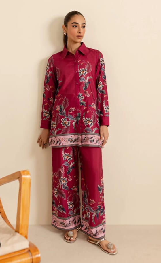 Dark pink Night Suit Lining Pajamas - Stylish Sleepwear Set for a Cozy Night's Rest - Image 3