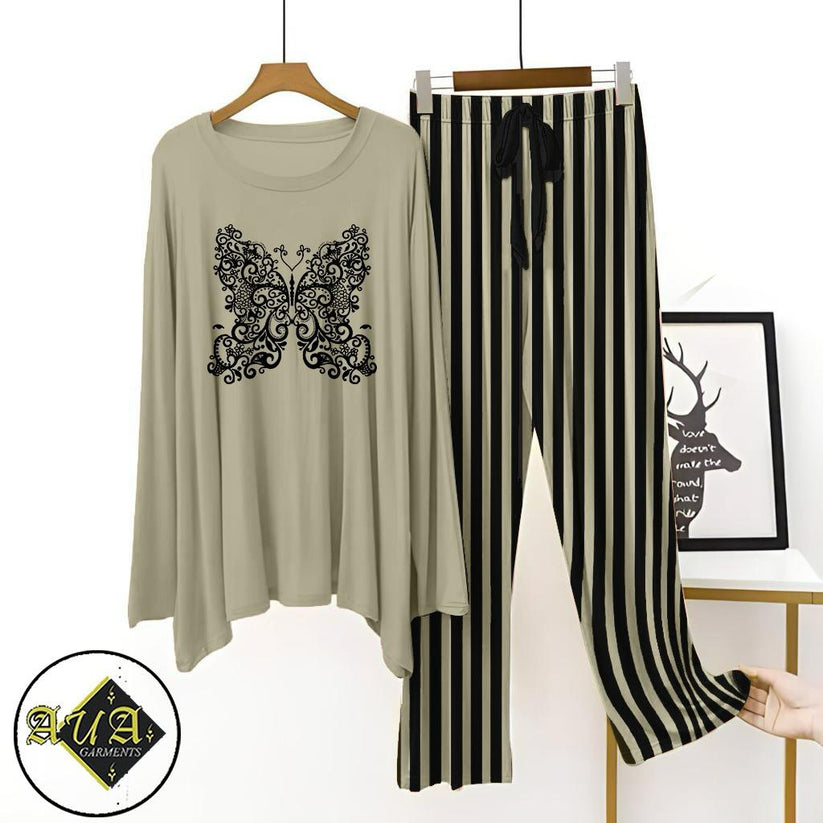 Dark pink Night Suit Lining Pajamas - Stylish Sleepwear Set for a Cozy Night's Rest